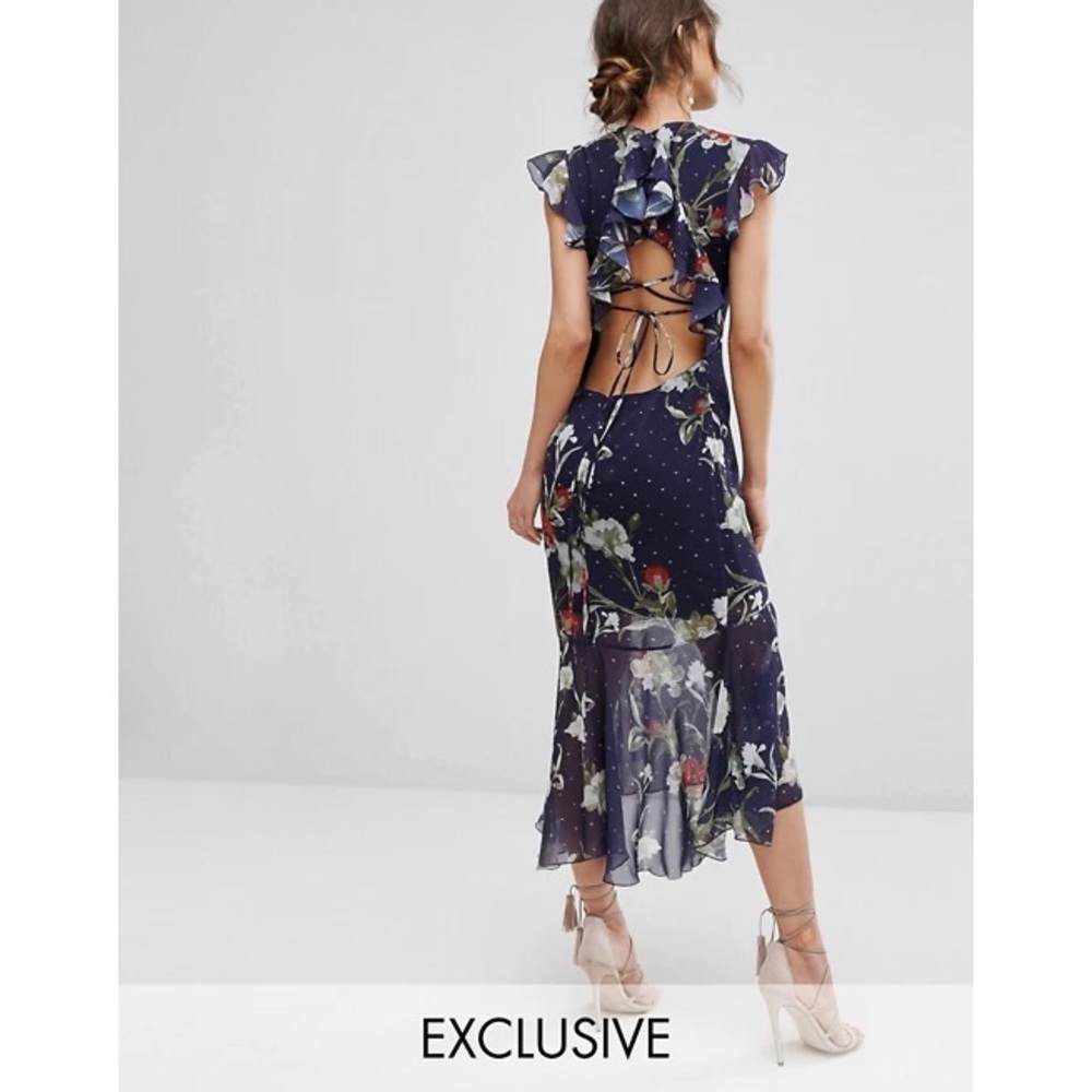 ASOS hope&ivy embroidered midi dress w/ peplum hem - Picture 1 of 11